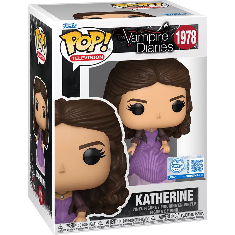 Funko Pop Katherine Pierce Vampire Diaries #1978 en caja window box sobre fondo blanco Funko Pop Katherine Pierce Vampire Diaries #1978 en caja window box sobre fondo blanco